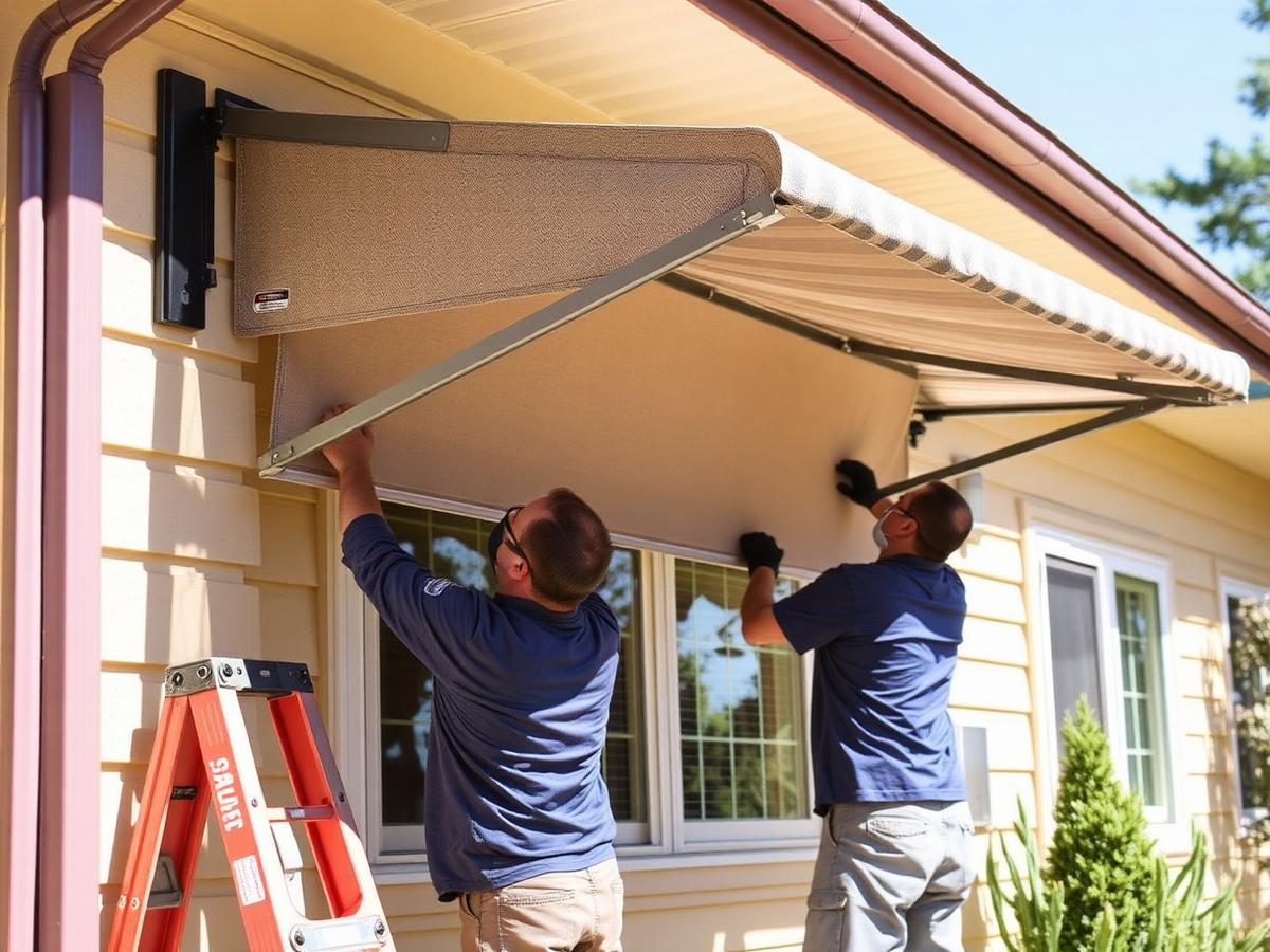 Equipe da Mansão dos Toldos realizando instalação profissional de toldo em residência
